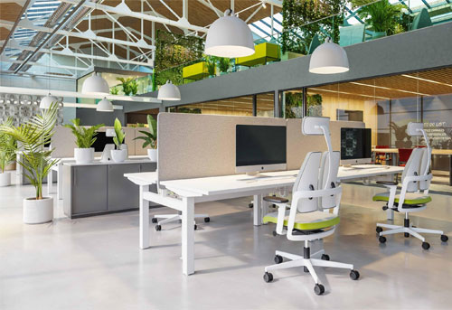 Schauen Sie sich unsere Serie NZ30, die Schränke SQ-Work und den Bürostuhl Duo-Back an. Steh-Sitz-Tische NZ30 mit Schränken SQ-Work und Bürostuhl Duo-Back