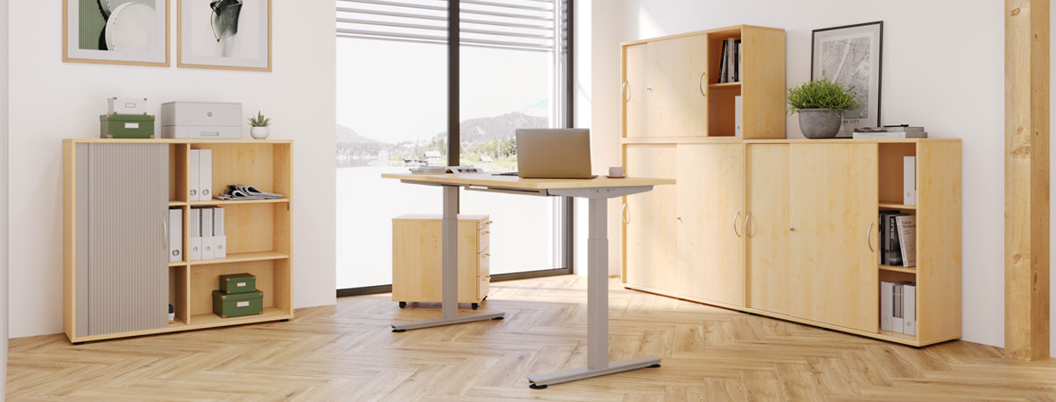 Büromöbel-Serie Steh-Sitz-Tische 'Hit-Jive Modern'