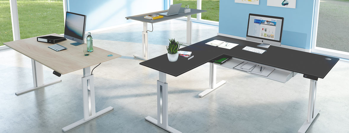Büromöbel-Serie Steh-Sitz-Tische 'B-Clear'