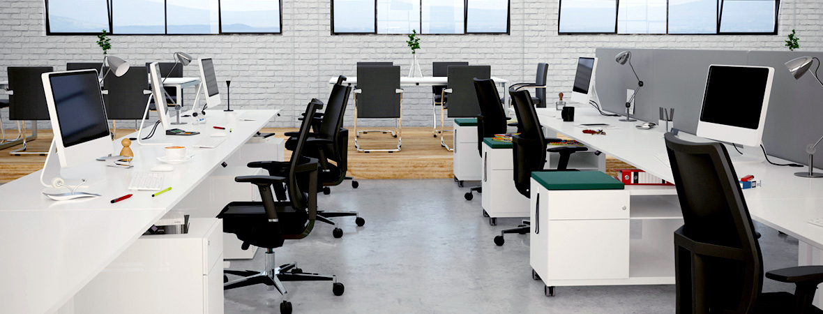Büromöbel-Serie Steh-Sitz-Tische Bisley 'Varia'